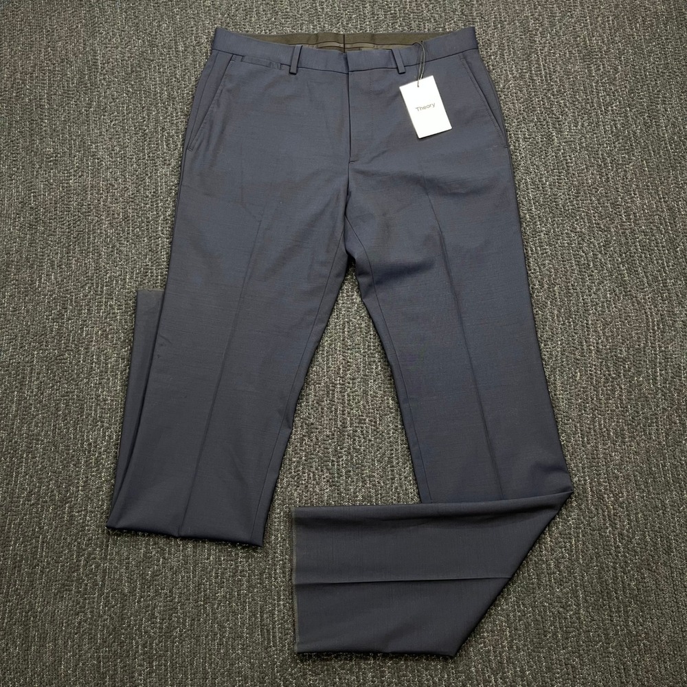 Theory Marlo U New Tailor 2 Royal Blue Wool Stretch Dress Pants 32 Unhemmed